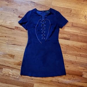 Navy corduroy lace up front mini dress